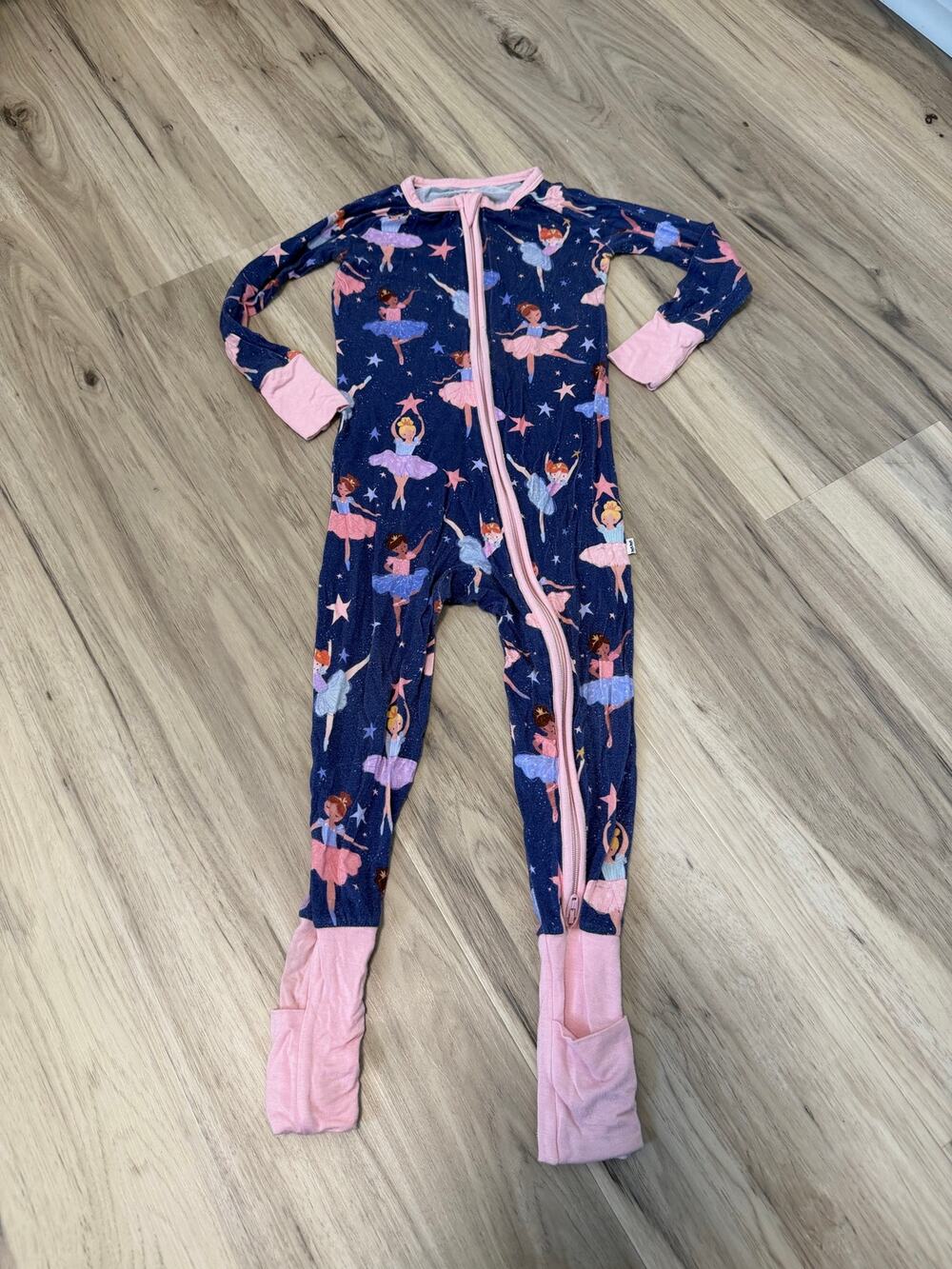 Little Sleepies BALLERINA STAR Zippy Pajamas 2T One Piece Bamboo PJs